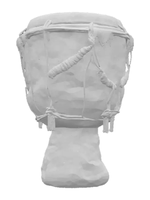 3D model for A 3D stylized mesh of a primitive stone drum carved from cracked volcanic rock with glowing orange lava veins, drumheads of stretched animal hide, bound by charred wooden pegs, subtle emissive glow, PBR metallic-roughness, clean dark background  
