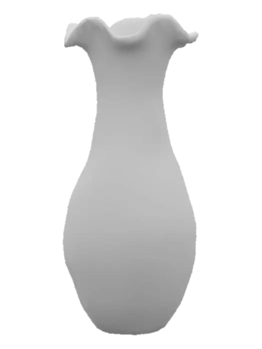 3D model for An elongated, abstract carnival glass vase with a fluid, melting appearance in hues of iridescent bronze and deep green. Its unique texture is characterized by flowing, molten ripples on the exterior and visible internal bubbles. A warm, fiery orange light glows from its core, vividly illuminating intricate, tree-like veins and branching cracks that spiderweb across its otherwise smooth, cool surface.