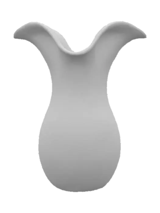 3D model for An abstract, free-form carnival glass vase, its body sculpted into an undulating, wave-like shape with a shimmering marigold base. Its surface boasts a unique, slightly rippled texture, creating an oil-slick rainbow effect. From within, a soft, ethereal golden light emanates, highlighting intricate, web-like cracks and glowing veins that seem to pulse through its translucent, iridescent form, feeling cool and fluid to the touch.