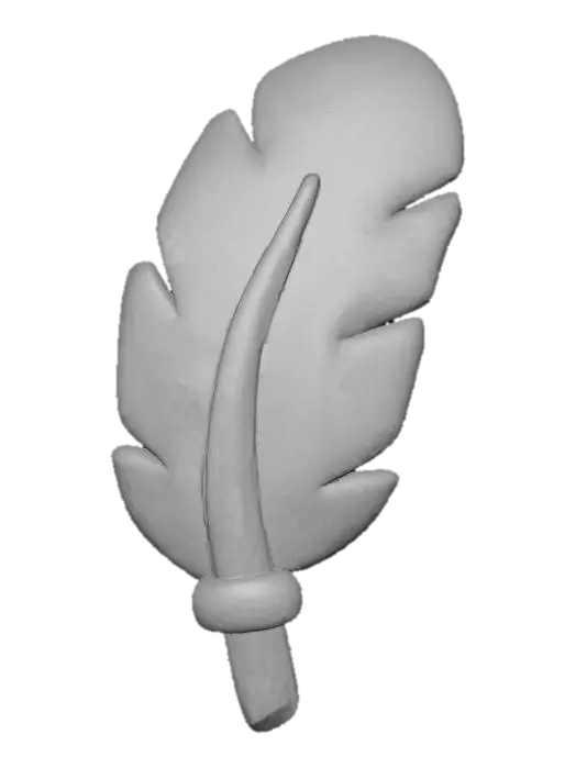 3D model for A charming, stylized 3D model of the Feather of Ma'at, depicted as a cute, plump amulet in a chibi clay style. The feather is a smooth, matte light teal, with rounded, simplified barbs and a chunky central quill. The base of the quill and a small accent band are rendered in matte golden-yellow, showcasing the typical color palette. It appears like a carefully crafted and polished clay charm, under soft, diffused lighting.