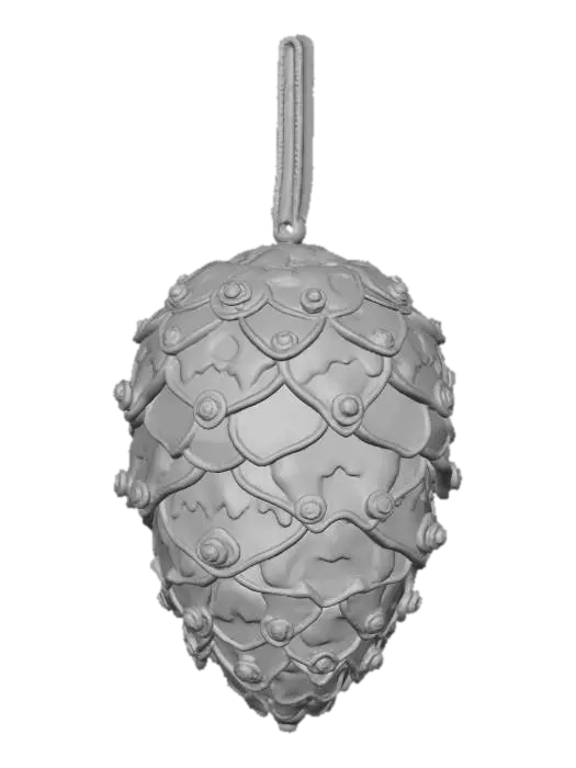3D model for A charming Christmas pinecone ornament, crafted with meticulous detail. Its scales are fashioned from polished antique gold, giving a warm, reflective gleam. Nestled between the scales are small, irregular patches of frosted glass, mimicking delicate snow and ice. Tiny, brilliant green peridot gemstones are subtly embedded along the edges, catching the light like frozen dew. This ornament feels solid and intricate, with a compelling texture blending metallic smoothness and icy translucence. #Christmas2025#