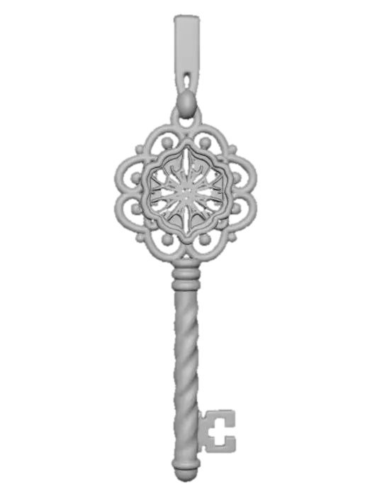 3D model for A magical Christmas key ornament, intricately designed with an ornate bow and shaft. The entire key is crafted from polished antique bronze, giving it a rich, timeless warmth. The bow of the key is filled with a delicate inlay of frosted glass, shaped like a tiny snowflake, diffusing light softly. Adorning the shaft are alternating Meshy Lime green gemstones (RGB 197, 249, 85) and Meshy Pink fuchsia gemstones (RGB 255, 62, 143), creating a charming, jewel-encrusted treasure. #Christmas2025#