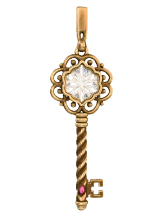 3D model for A magical Christmas key ornament, intricately designed with an ornate bow and shaft. The entire key is crafted from polished antique bronze, giving it a rich, timeless warmth. The bow of the key is filled with a delicate inlay of frosted glass, shaped like a tiny snowflake, diffusing light softly. Adorning the shaft are alternating Meshy Lime green gemstones (RGB 197, 249, 85) and Meshy Pink fuchsia gemstones (RGB 255, 62, 143), creating a charming, jewel-encrusted treasure. #Christmas2025#