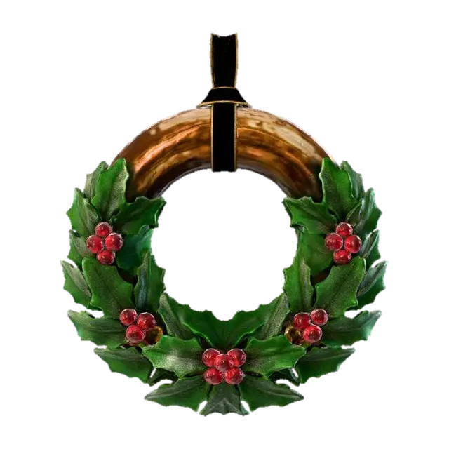 3D model for A festive Christmas wreath ornament, circular and lush. The base structure is a ring of polished bronze, with a slightly rustic appeal. Adorning the bronze are sculpted holly leaves made from deep green frosted glass, evoking a wintery sheen. Interspersed among the leaves are clusters of small, deep red ruby gemstones, resembling vibrant berries. This wreath has a substantial feel, with a rich blend of metallic luster and softly glowing, icy glass textures. #Christmas2025#