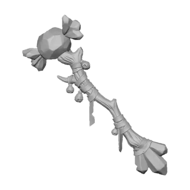 3D model for A stylized fantasy magic staff made from hardened candy and old wood.
Candy parts are cracked, chipped, and dull, not glossy or edible.
Wrapped with leather straps and small bells.
Exaggerated proportions, hand-sculpted look.
Stylized dark Christmas game prop.