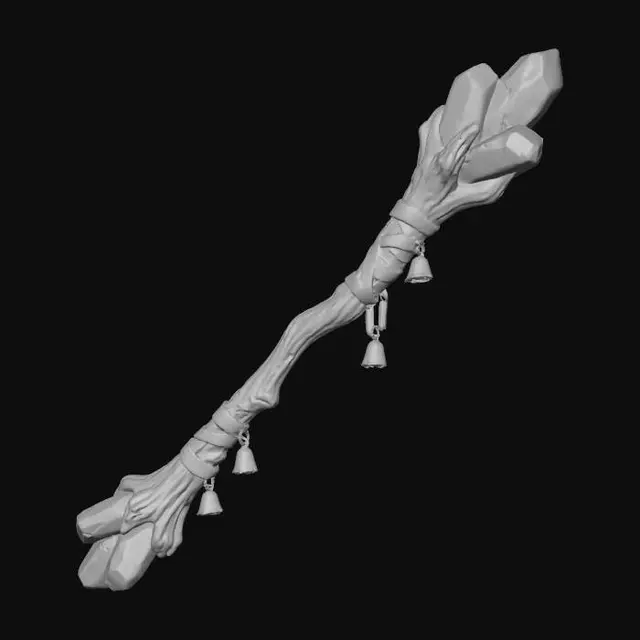 3D model for A stylized fantasy magic staff made from hardened candy and old wood.
Candy parts are cracked, chipped, and dull, not glossy or edible.
Wrapped with leather straps and small bells.
Exaggerated proportions, hand-sculpted look.
Stylized dark Christmas game prop.