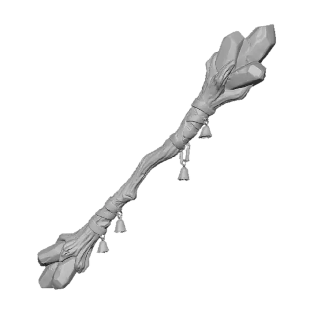 3D model for A stylized fantasy magic staff made from hardened candy and old wood.
Candy parts are cracked, chipped, and dull, not glossy or edible.
Wrapped with leather straps and small bells.
Exaggerated proportions, hand-sculpted look.
Stylized dark Christmas game prop.