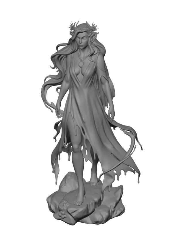 3D model for Make this character a full body. It is a water genasi moon druid. I want to use it in meshy.ai to create a 3d model