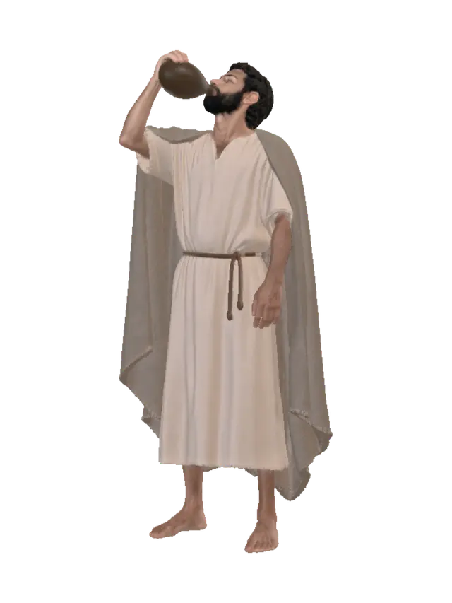 hebrew_man_drinking_water_v3 - Barefoot 3D model, vytvořený pomocí AI