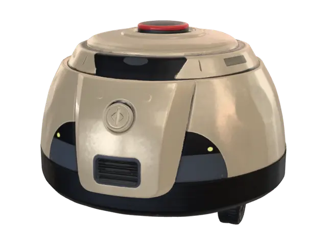 Low-poly retro robot vacuum cleaner, flat circular disc body, slightly domed top, chunky outdated… - Button 的 AI 生成 3D 模型