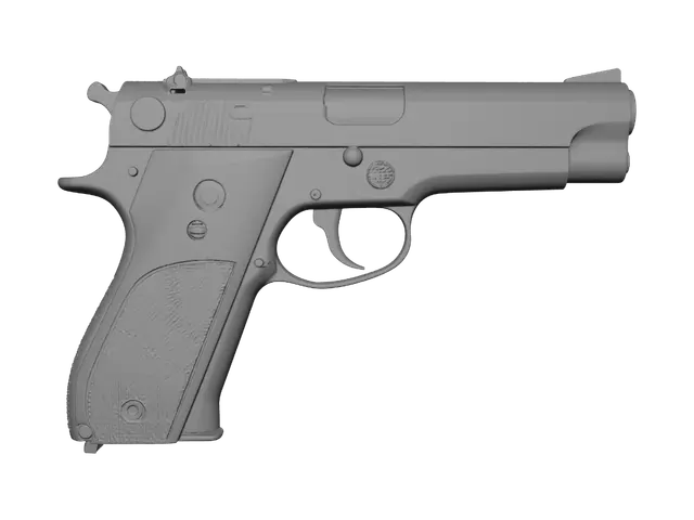 3D model for Side View of a Semi-Automatic Pistol