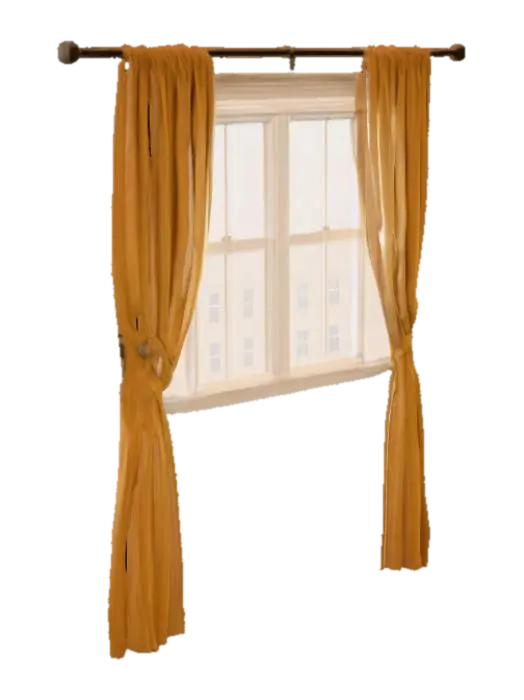 Open Window with Golden Curtains 3D-model, gegenereerd door AI