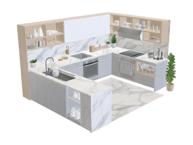 3D model for Marble and Maple Kitchen