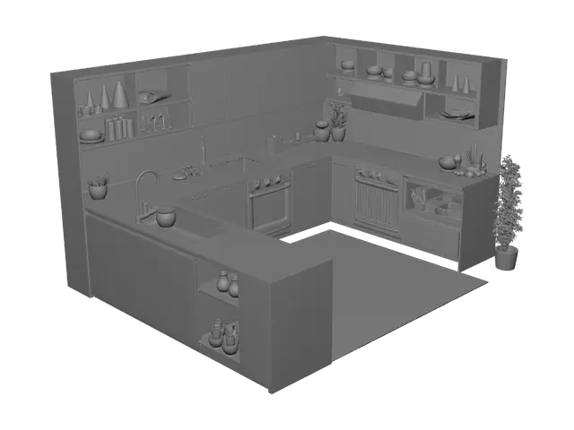 3D model for Marble and Maple Kitchen