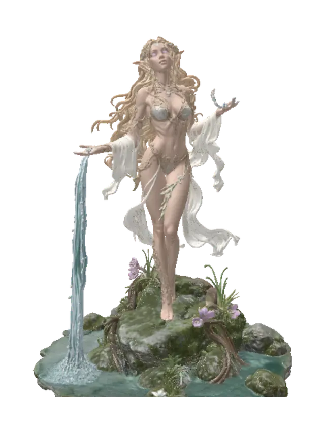 Forest Elf Water Miniature - Auburn 3D model, vytvořený pomocí AI