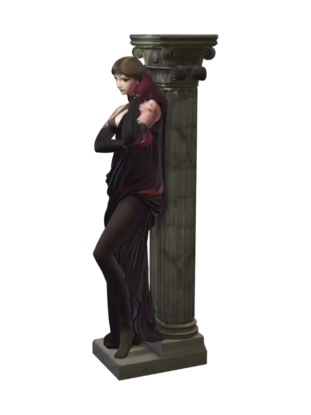3D model for Create a realistic 3d printable model of Aphrodite in the style of classical Greek sculptures. Make her stand in front of a Greek column that could hold a small object at waist height. Please place a pedestal/column in front of her at waist height.
