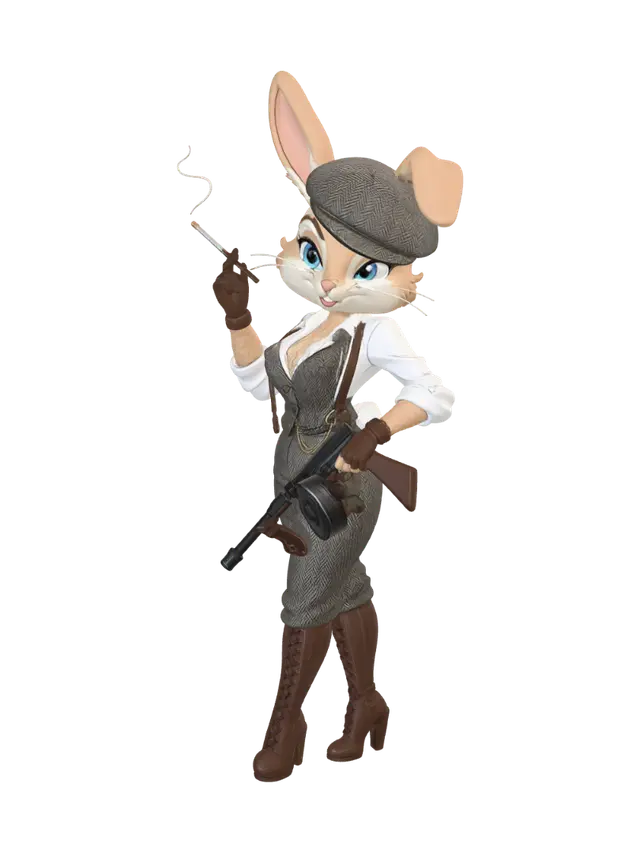 bunny-femme-fatale-figurine - Gangster 3D model, vytvořený pomocí AI