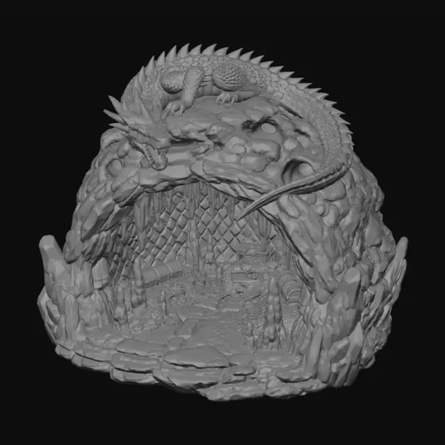 3D model for Make a 3d dragon cave model that can be 3d printed from the picture