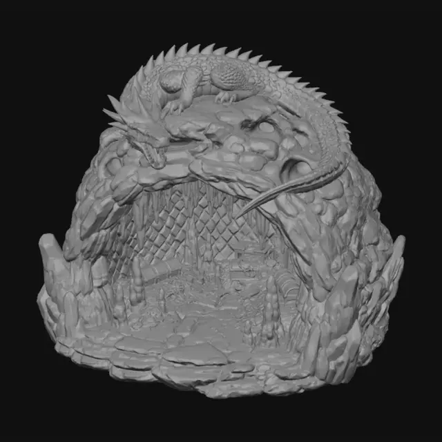 3D model for Make a 3d dragon cave model that can be 3d printed from the picture