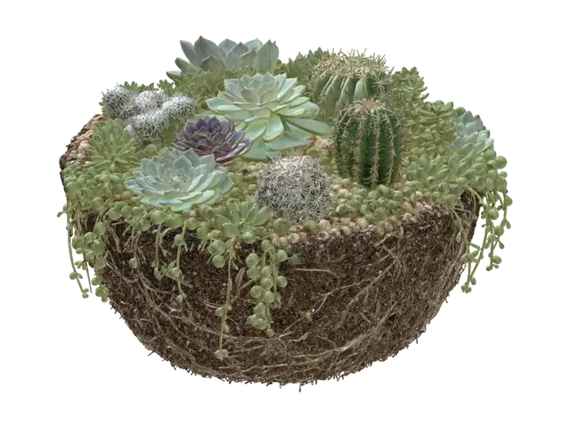 Succulent Cluster with potting soil - Bowl 3D model, vytvořený pomocí AI