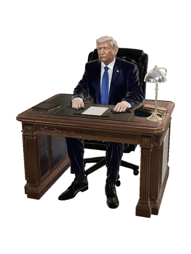 Formal Office Portrait at the Desk - Trump 3D model, vytvořený pomocí AI