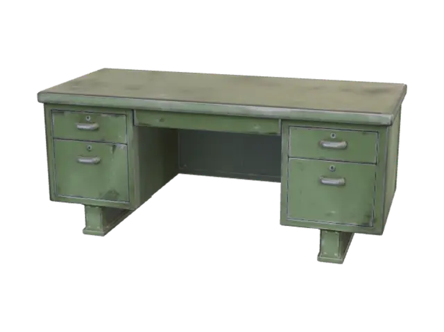 Weathered Green Metal Desk - Aging 3D model, vytvořený pomocí AI