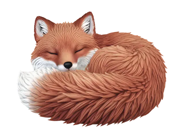 3D model for A 3D image of a highly detailed arctic fox curled up sleeping. Thick and bold details, Highly stylized.