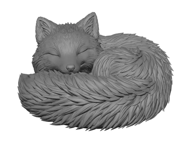 3D model for A 3D image of a highly detailed arctic fox curled up sleeping. Thick and bold details, Highly stylized.