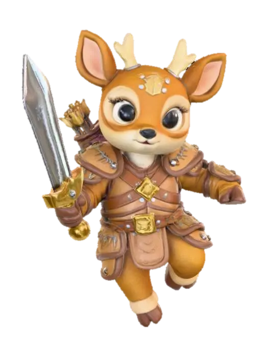 A 3D image of a cute toy-like Dungeons & Dragons female deer adventurer. Wearing… 3D model, vytvořený pomocí AI