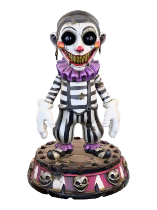 a 3D image of a spooky kawaii circus zombie mime. Wearing black and white striped… 3D model, vytvořený pomocí AI