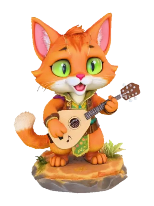 Chibi male tabaxi bard, feline humanoid with fur texture and expressive cat eyes,… 3D model, vytvořený pomocí AI
