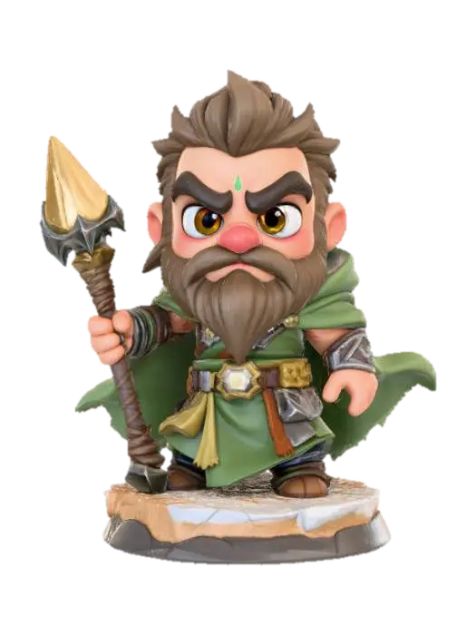 Chibi human male druid, heroic fantasy pose, detailed stylized druidic robes, short… 3D model, vytvořený pomocí AI