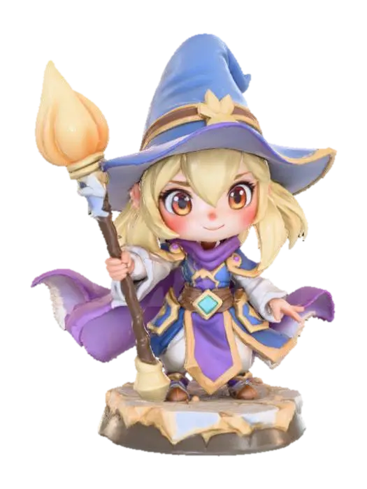 Modello 3D Chibi human female wizard, heroic fantasy pose, detailed stylized robes, short… - 3dprint, generato dall’IA
