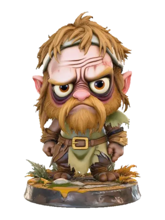A 3D image of a chibi-style Dungeons & Dragons thrall wearing detailed dirt-stained… - Swamp 3D model, vytvořený pomocí AI