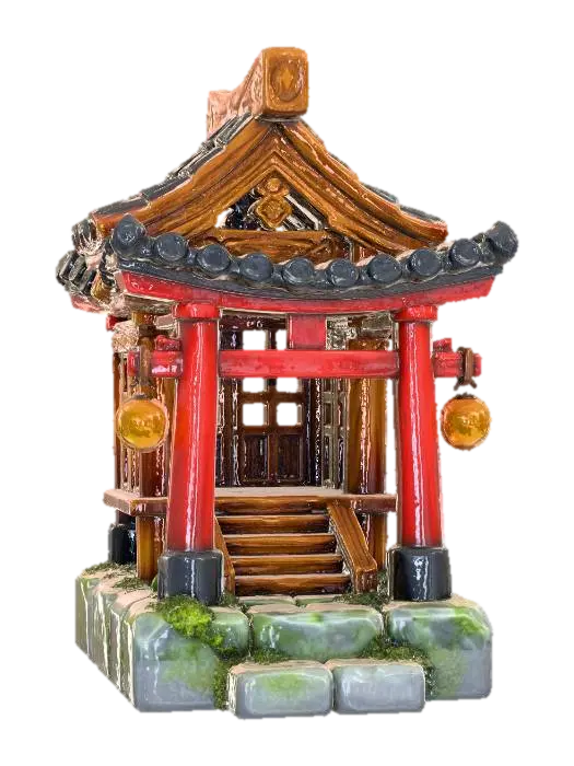 Modelo 3D de Miniature Japanese Shinto Shrine on a Mossy Stone Base, generado por IA