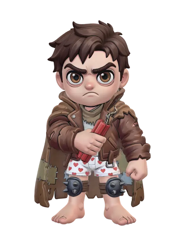 A 3D image of a chibi-style Dungeons & Dragons human male adventurer, wearing a… - Barefoot 3D model, vytvořený pomocí AI