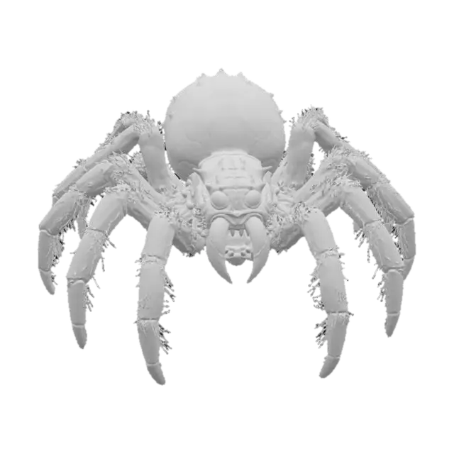 3D model for A 3D image of a toy-like Dungeons & Dragons giant spider in an attack pose. Thick and bold details.  Highly stylized.