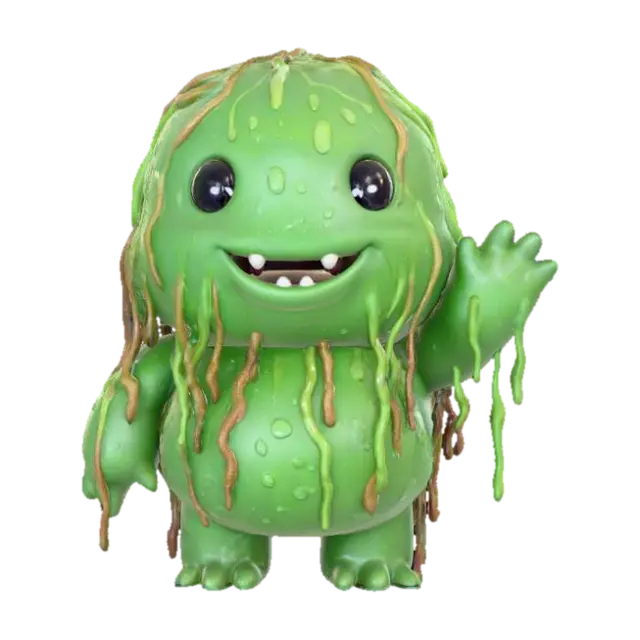 3D model for A 3D image of a chibi-style swamp monster driping with water and seaweed.  It is waving in a friendly fashion. Thick and bold detail.  Muted lighting.  Matte finish.  #Halloween2025