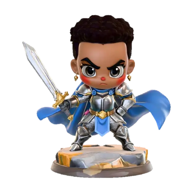 A 3D image of a chibi-style Dungeons & Dragons female African-American Paladin… 3D model, vytvořený pomocí AI