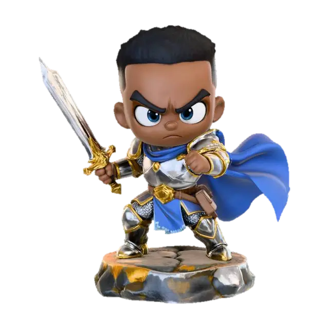 A 3D image of a chibi-style Dungeons & Dragons male African-American Paladin… 3D model, vytvořený pomocí AI