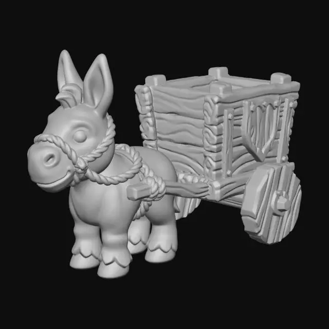 3D model for Donkey and Wooden Cart