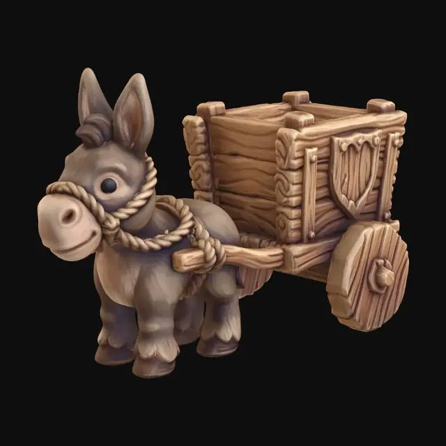 3D model for Donkey and Wooden Cart