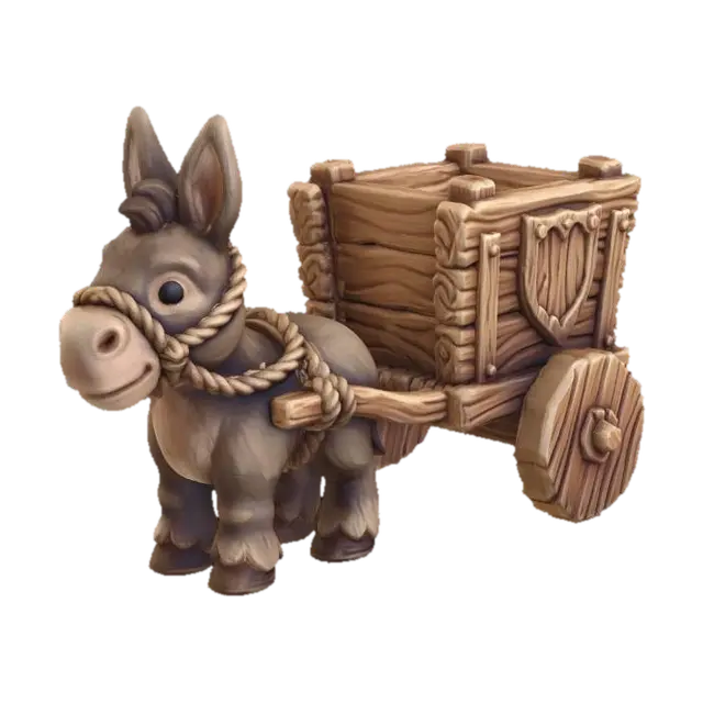 Donkey and Wooden Cart - Surface 3D model, vytvořený pomocí AI