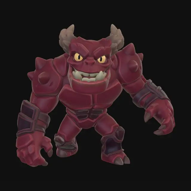 3D model for A 3D image of a Pixar-style full-length Dungeons & Dragons demon in an attack pose. Large eyes and slightly enlarged head.  Thick and bold details optimized for 3D printing. No angles over 40°.  No base.  The background should be a single color with no additional details.