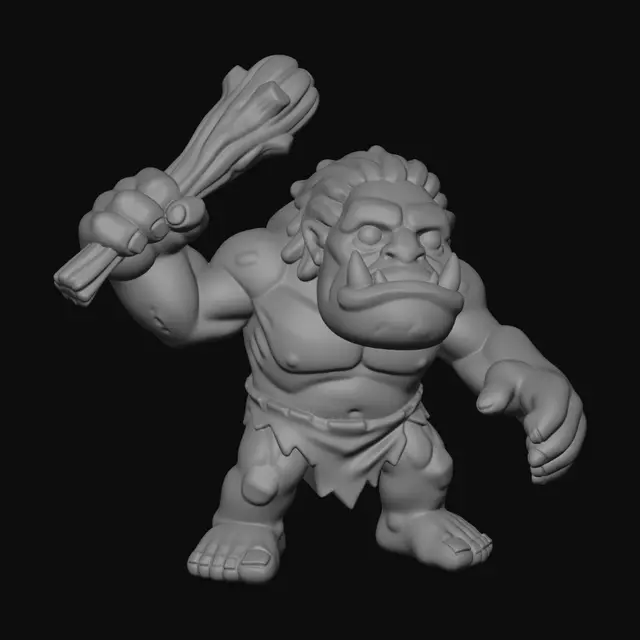 3D model for A 3D image of a Pixar-style full-length Dungeons & Dragons troll in an attack pose. Large eyes and slightly enlarged head.  Thick and bold details optimized for 3D printing. No angles over 40°.  No base.  The background should be a single color with no additional details.