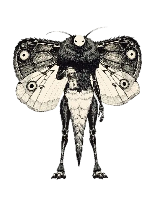Lantern Keeper Moth 3D model, vytvořený pomocí AI
