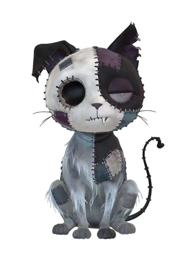 Stitched Patchwork Cat - Catlike 3D model, vytvořený pomocí AI