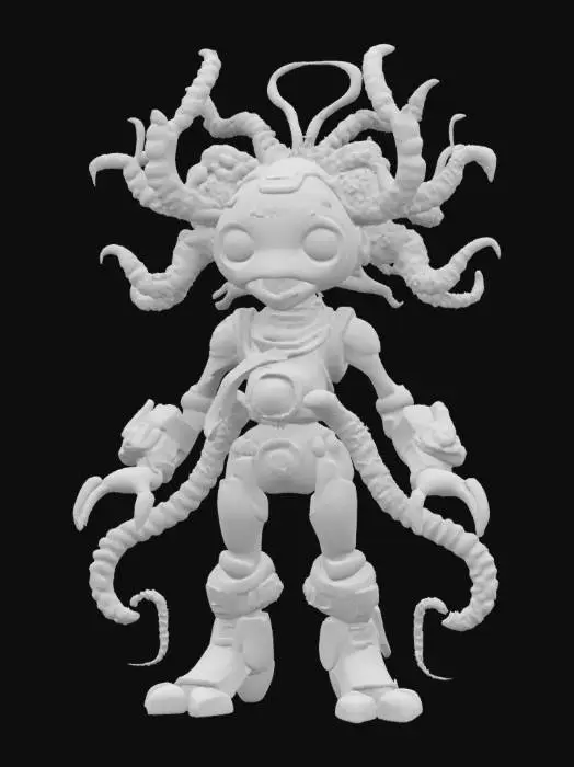 3D model for anthropomorphic bioluminescent coral Medusa, high-tech gear intricate mechanical components and tubing, fun and mischievous,, #game figure#