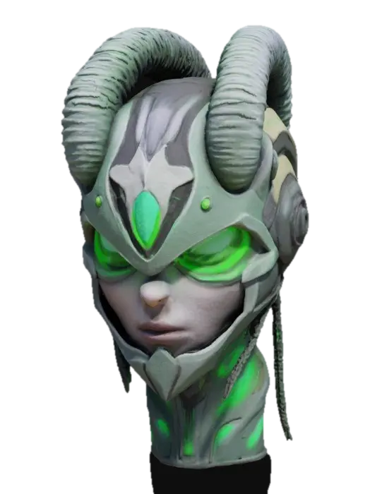 a futuristic helmet inspired by Ghost in the Shell and Medusa, exaggerated… - Ghostintheshell 3D model, vytvořený pomocí AI
