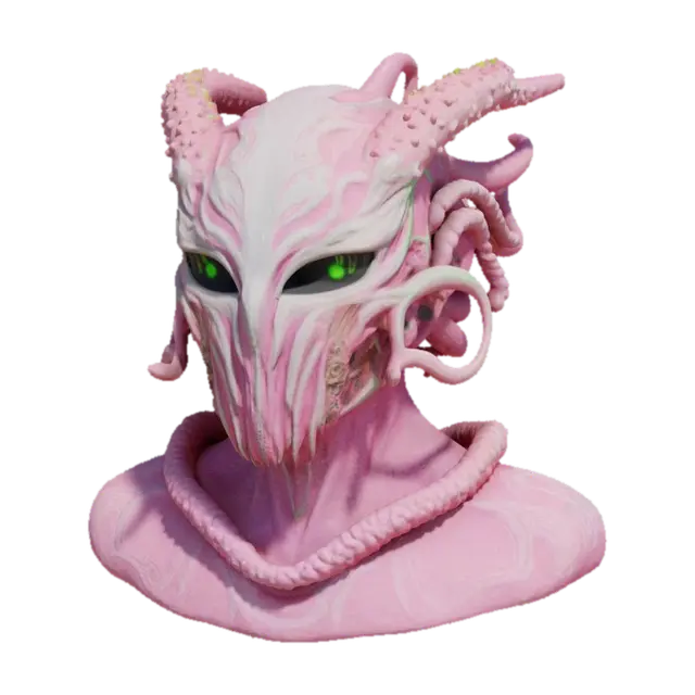 a futuristic helmet inspired by Ghost in the Shell and Medusa, exaggerated… - Ghostintheshell 3D model, vytvořený pomocí AI